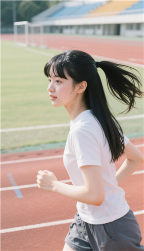 年轻大学生美女操场跑步摄影图片